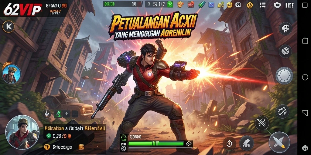 Screenshot utama 62VIP menunjukkan aksi mendebarkan dalam gameplay yang seru.