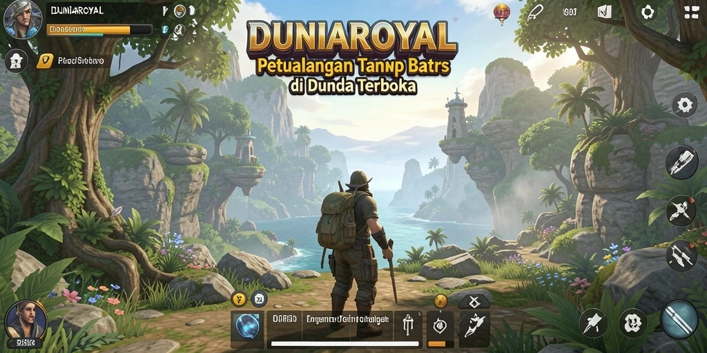 Tangkapan layar gameplay DUNIAROYAL menampilkan eksplorasi dunia terbuka yang menakjubkan.