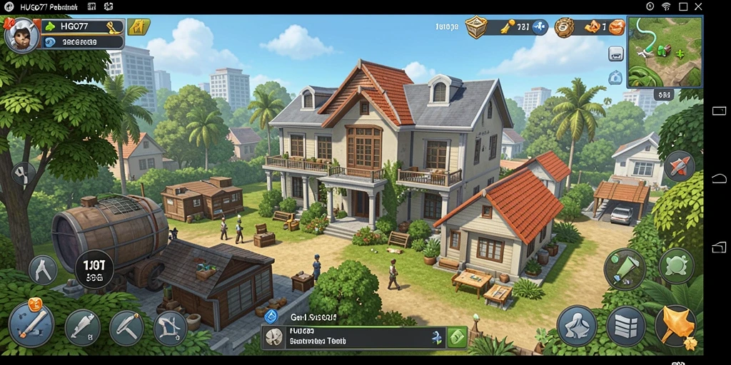 Gameplay HUGO77 yang menampilkan strategi pembangunan kerajaan yang seru.
