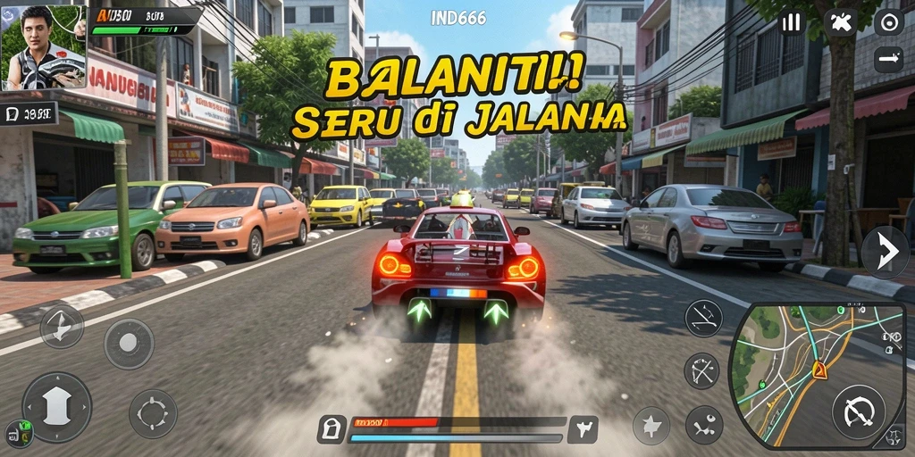 Screenshot gameplay IND666 menampilkan aksi balapan yang mendebarkan.