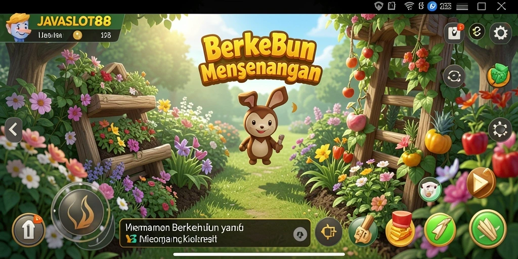 Tampilan screenshot permainan <strong>JAVASLOT88</strong> yang menunjukkan aktivitas berkebun yang seru.