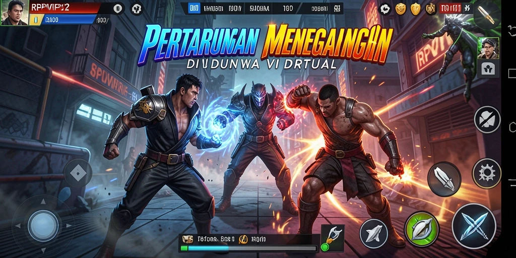 Screenshot gameplay RPVIP2 menunjukkan pertarungan karakter yang dinamis dan menegangkan.