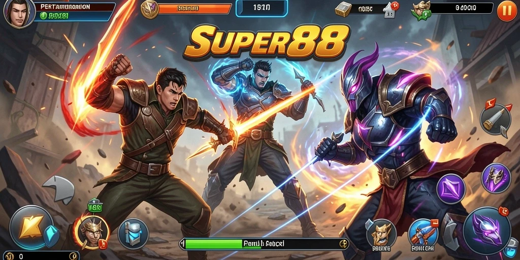 Tampilan gameplay memukau dari SUPER88 dalam pertarungan.